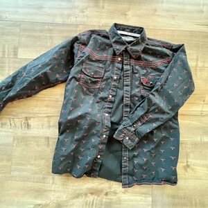 Kids Black Button Down Shirt with Red Accents